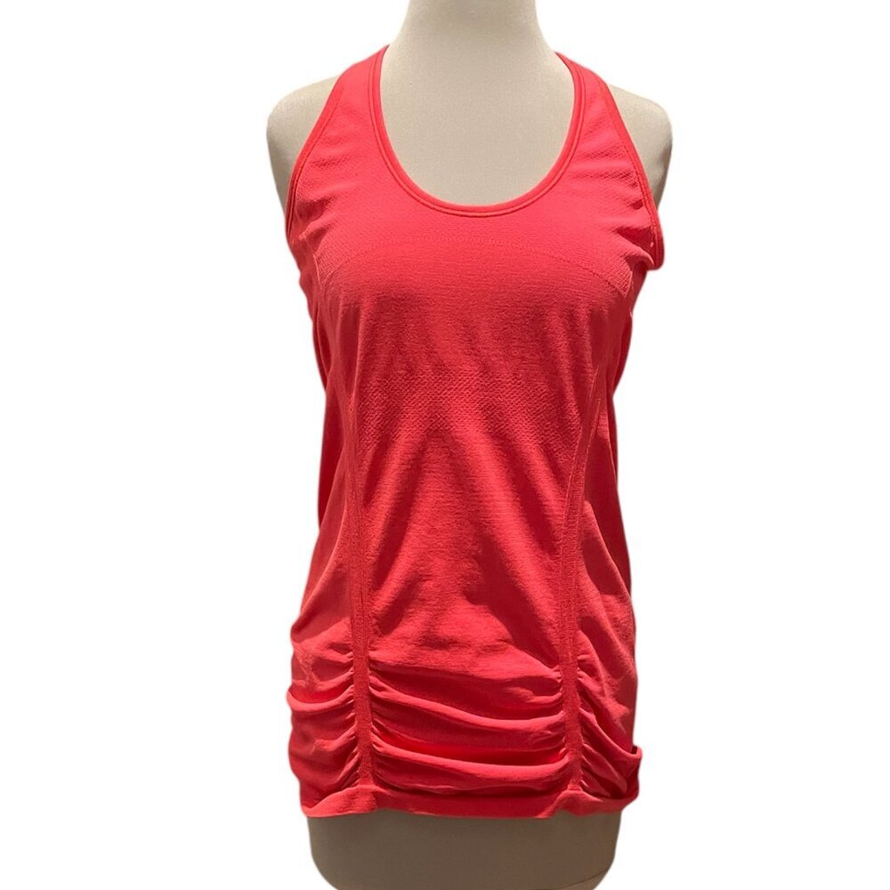 Athleta Fastest Track Ruched Racerback Tank Top Neon Orange, Size XL